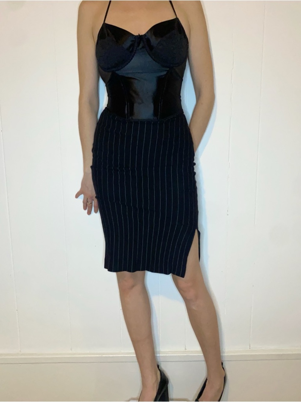 High waist le chateau Black Pinstripe Pencil Skirt